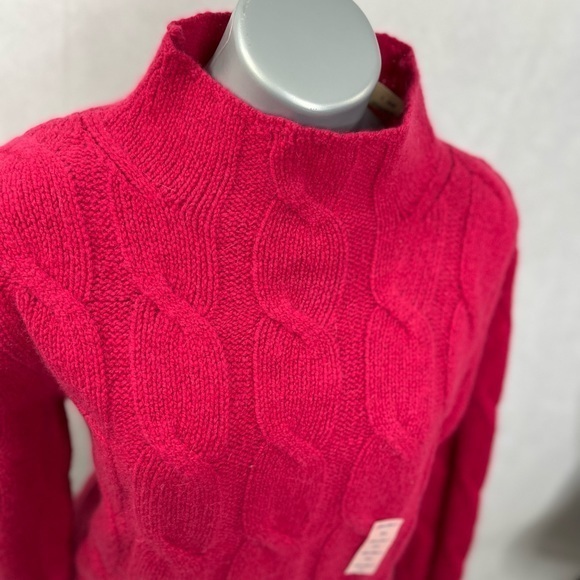Magenta pink mock neck cable knit sweater by Eddie Bauer, NWT, wool and angora - Picture 1 of 8